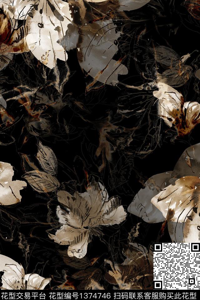 绿植树叶抽象花卉花卉数码印花华亿平台下载（图片编号: 1374746） - 瓦栏（Walan）