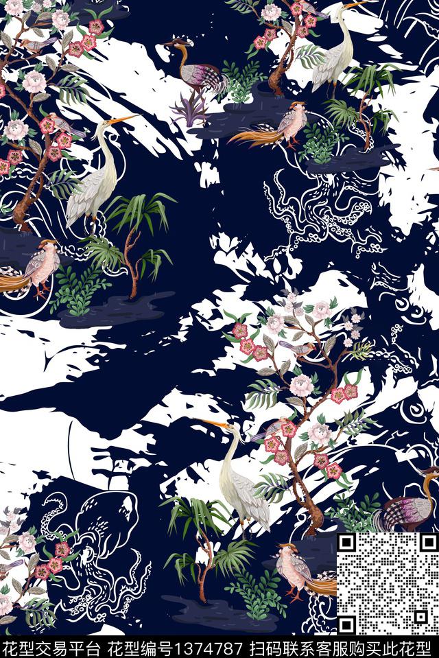 花鸟水彩花卉中老年数码印花华亿平台下载（图片编号: 1374787） - 瓦栏（Walan）