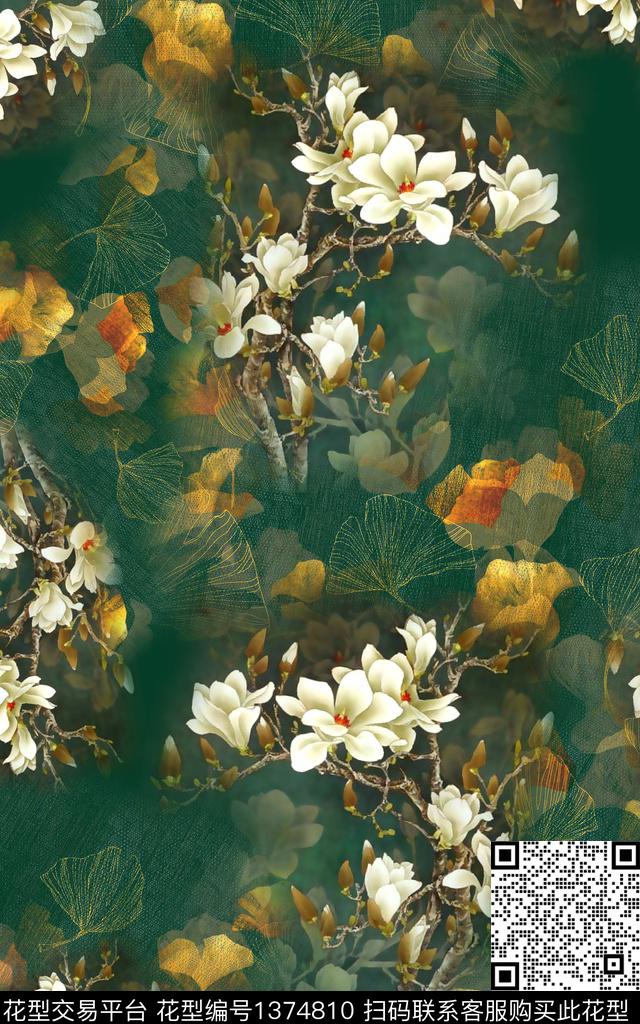 花卉手绘中国风数码印花华亿平台下载（图片编号: 1374810） - 瓦栏（Walan）