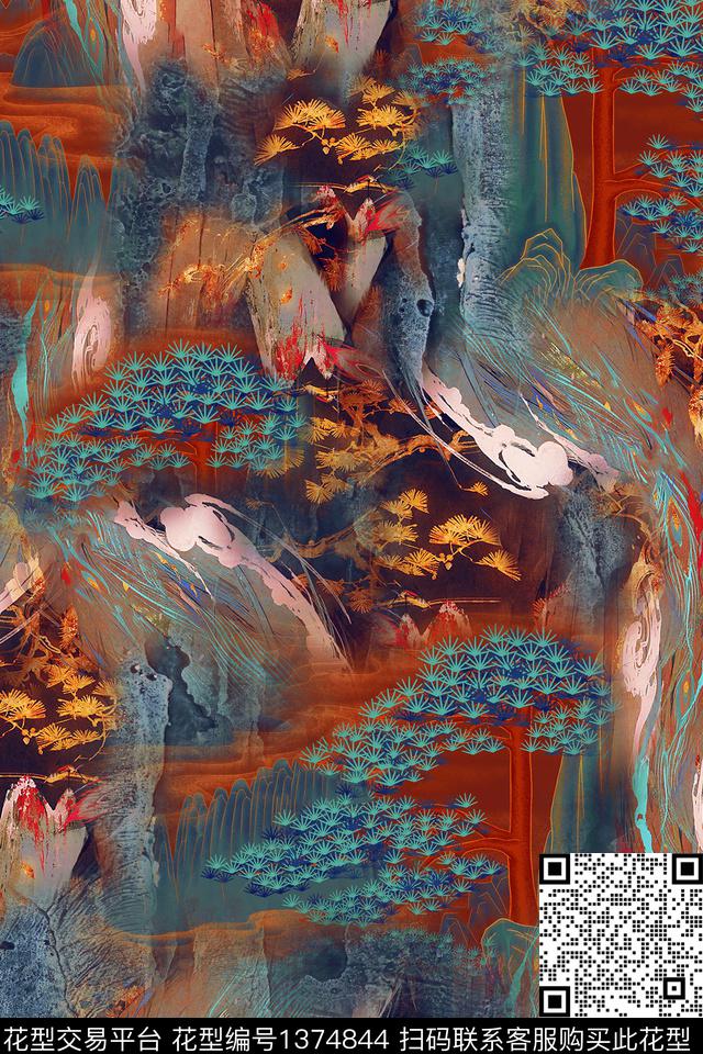 香云纱中国风复古旗袍花数码印花华亿平台下载（图片编号: 1374844） - 瓦栏（Walan）