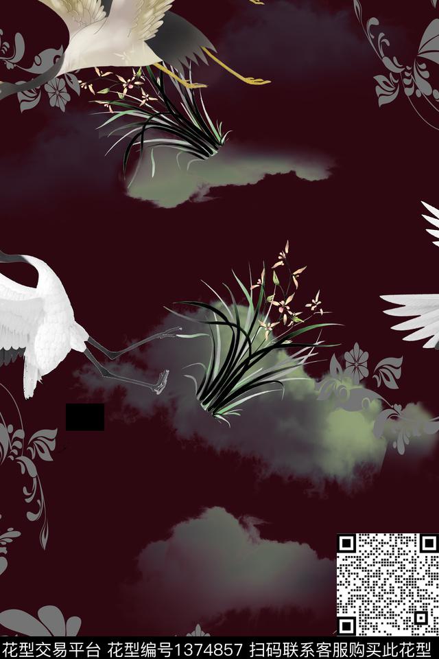 数码华亿平台仙鹤女装数码印花华亿平台下载（图片编号: 1374857） - 瓦栏（Walan）