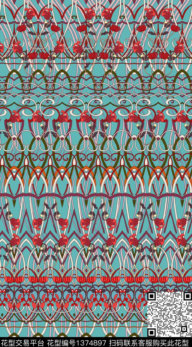 几何民族风数码印花华亿平台下载（图片编号: 1374897） - 瓦栏（Walan）