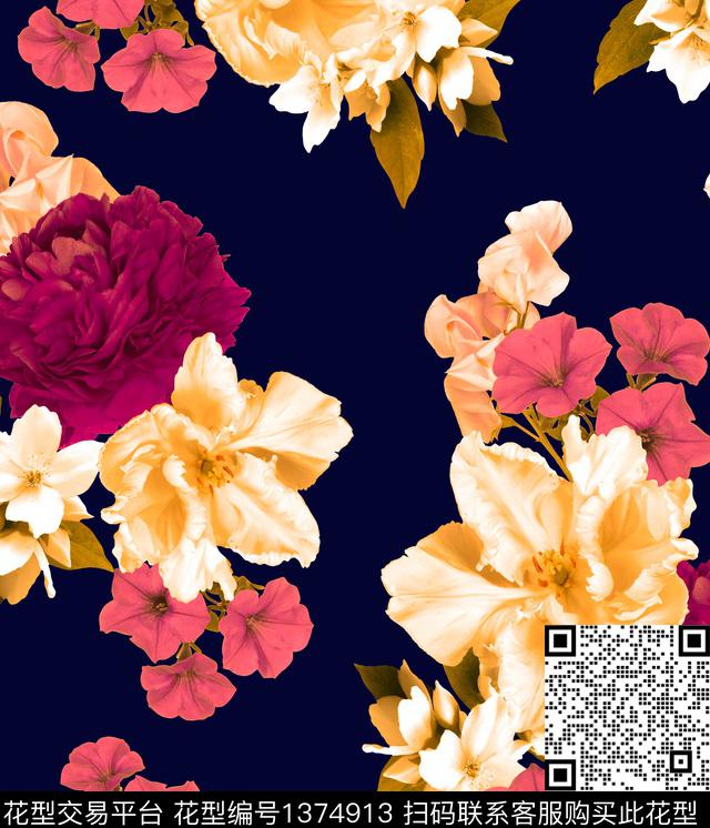 女装大花花卉数码印花华亿平台下载（图片编号: 1374913） - 瓦栏（Walan）