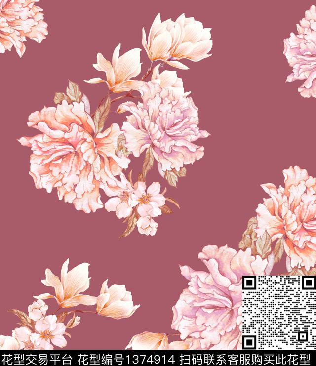 女装大花花卉数码印花华亿平台下载（图片编号: 1374914） - 瓦栏（Walan）