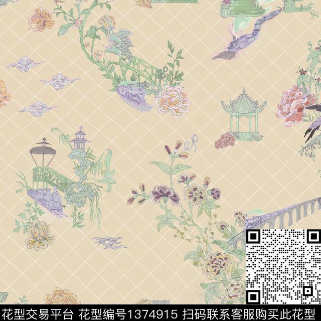 女装花卉格子数码印花华亿平台下载（图片编号: 1374915） - 瓦栏（Walan）