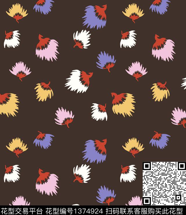 彩底花卉树枝大牌风传统印花华亿平台下载（图片编号: 1374924） - 瓦栏（Walan）