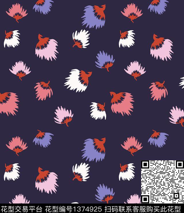 彩底花卉树枝大牌风传统印花华亿平台下载（图片编号: 1374925） - 瓦栏（Walan）