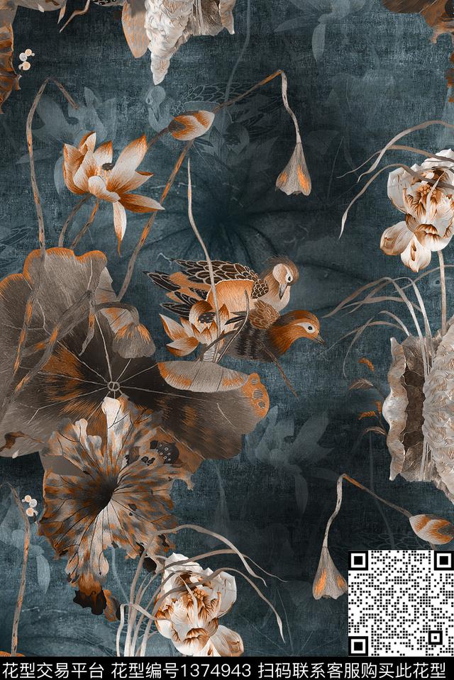 荷花香云纱中老年数码印花华亿平台下载（图片编号: 1374943） - 瓦栏（Walan）