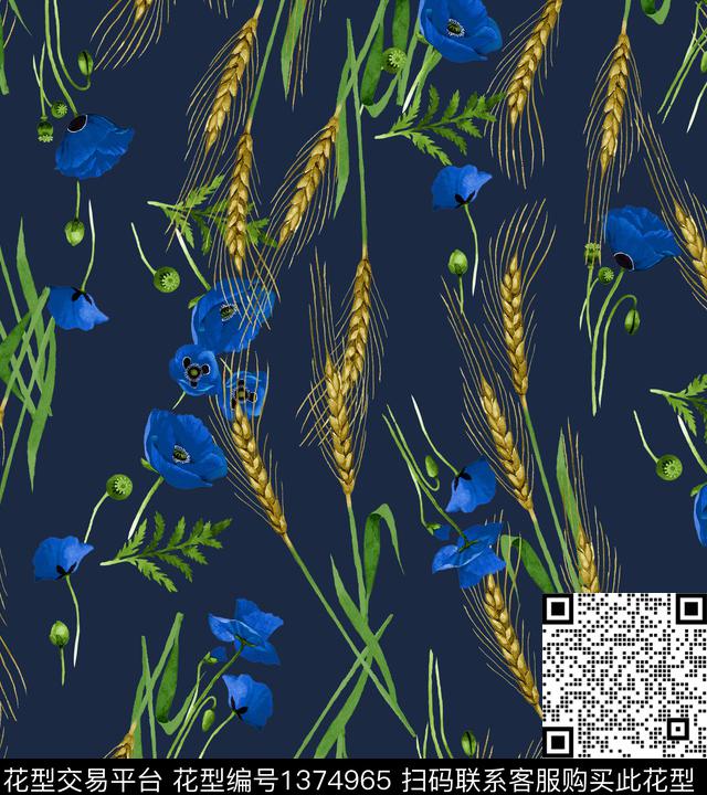 彩底花卉柠檬虞美人数码印花华亿平台下载（图片编号: 1374965） - 瓦栏（Walan）