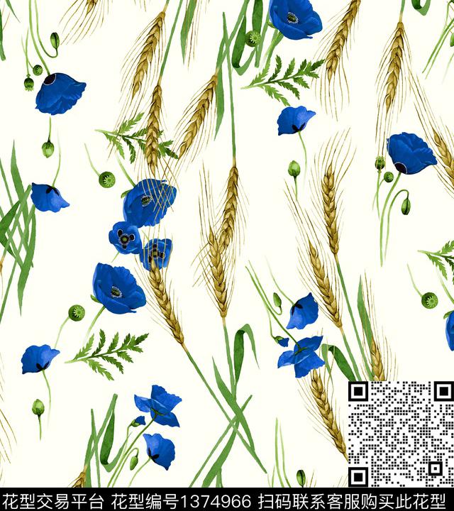 彩底花卉柠檬虞美人数码印花华亿平台下载（图片编号: 1374966） - 瓦栏（Walan）