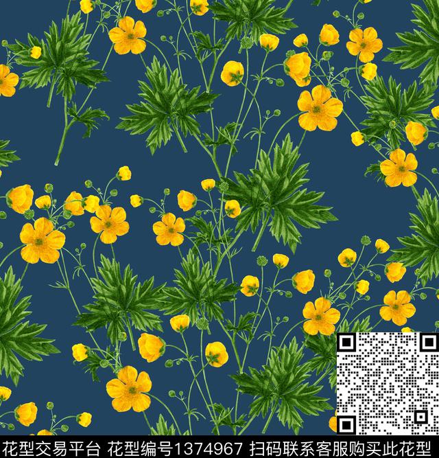 彩底花卉柠檬虞美人数码印花华亿平台下载（图片编号: 1374967） - 瓦栏（Walan）