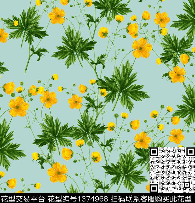 彩底花卉柠檬虞美人数码印花华亿平台下载（图片编号: 1374968） - 瓦栏（Walan）
