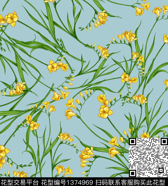 彩底花卉柠檬虞美人数码印花华亿平台下载（图片编号: 1374969） - 瓦栏（Walan）