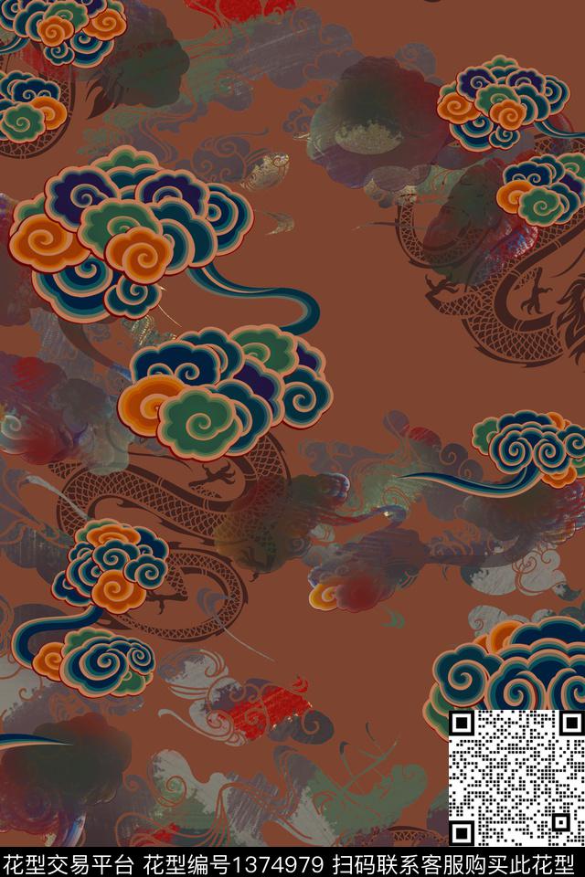 传统纹样祥云民族风数码印花华亿平台下载（图片编号: 1374979） - 瓦栏（Walan）