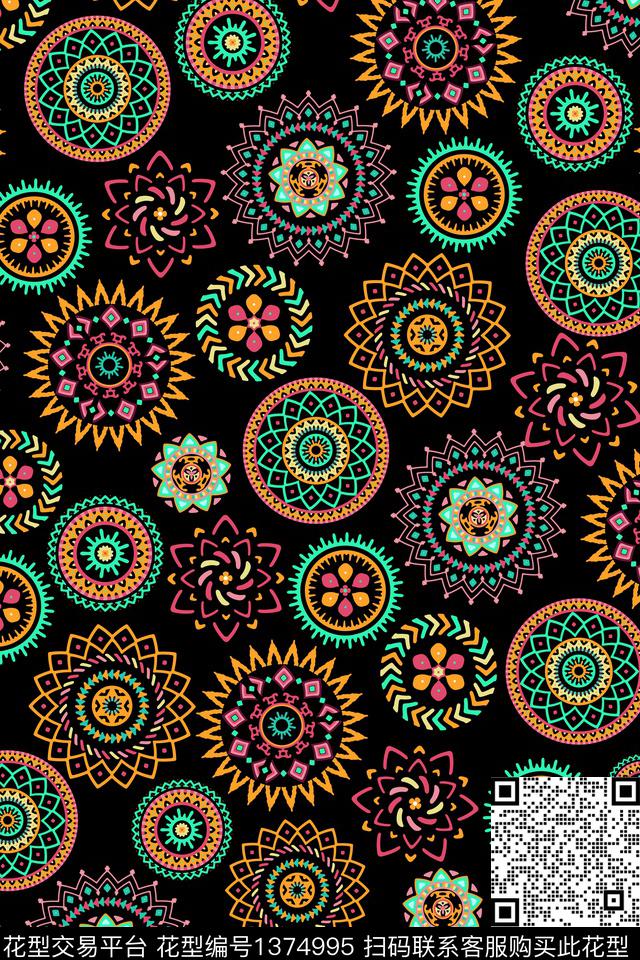 几何民族风大牌风数码印花华亿平台下载（图片编号: 1374995） - 瓦栏（Walan）