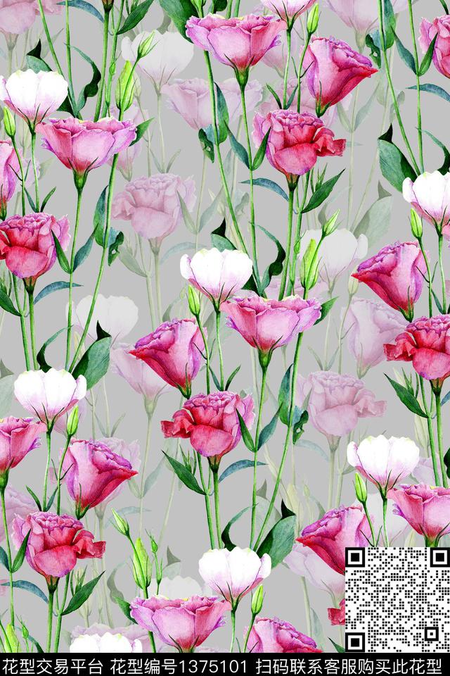 花卉香云纱真丝数码印花华亿平台下载（图片编号: 1375101） - 瓦栏（Walan）