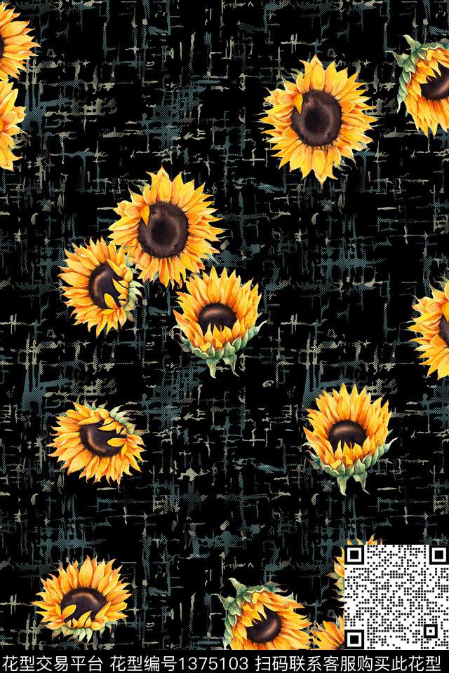 花卉真丝手绘大花数码印花华亿平台下载（图片编号: 1375103） - 瓦栏（Walan）