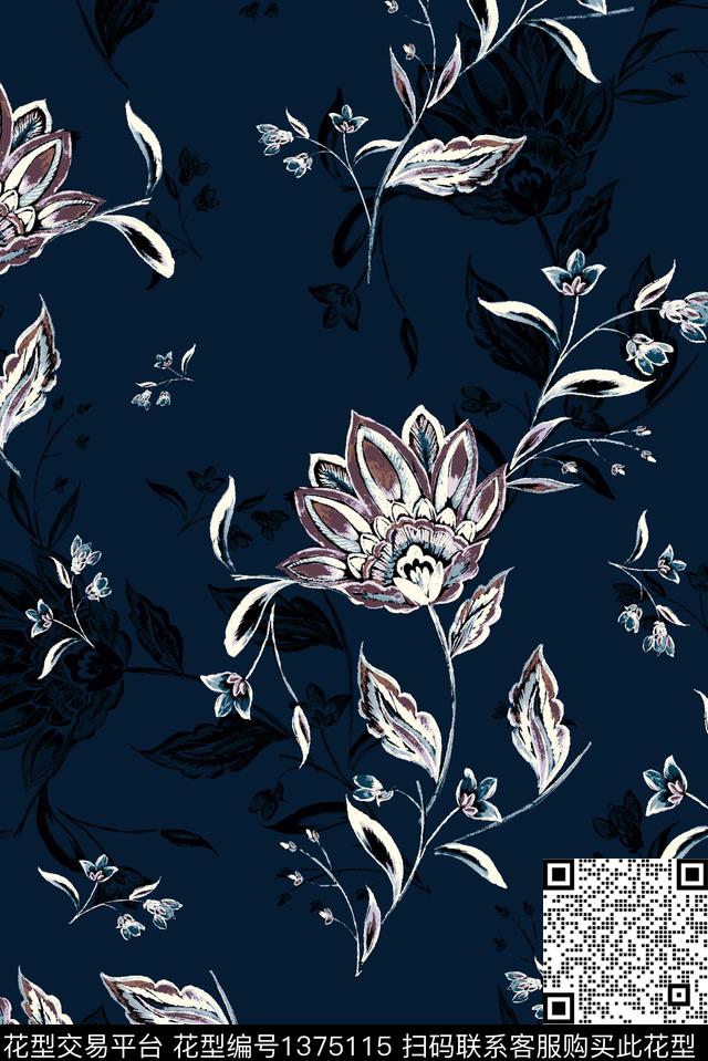 花卉大牌风平面花卉数码印花华亿平台下载（图片编号: 1375115） - 瓦栏（Walan）