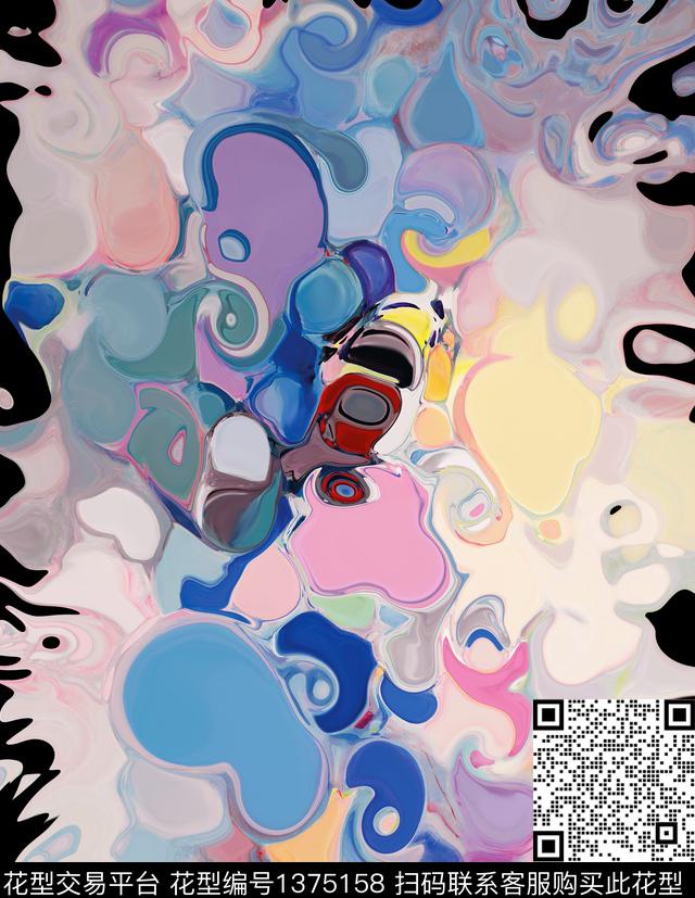 抽象颜料定位花数码印花华亿平台下载（图片编号: 1375158） - 瓦栏（Walan）