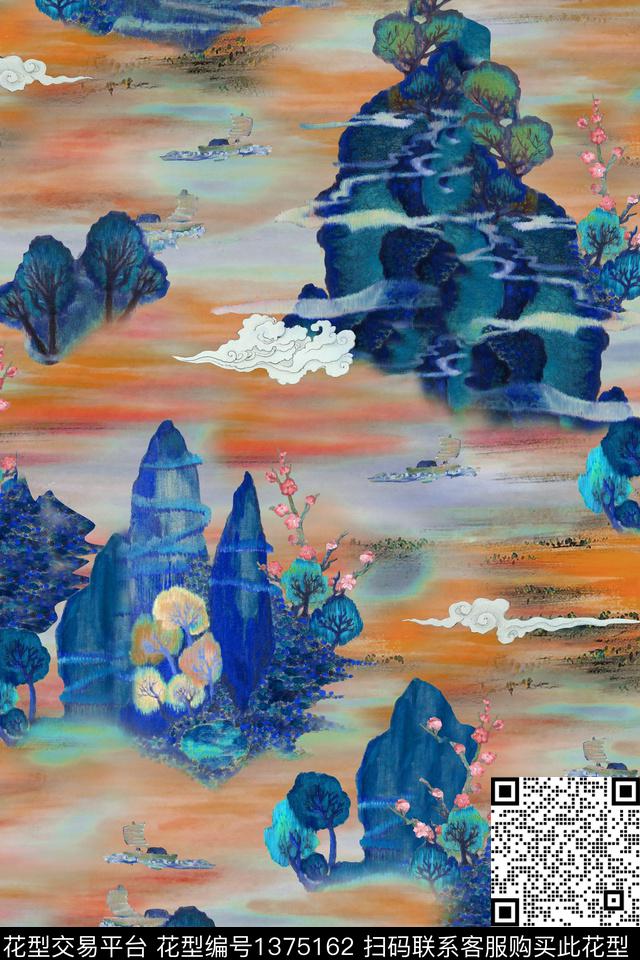 香云纱中国风复古旗袍花数码印花华亿平台下载（图片编号: 1375162） - 瓦栏（Walan）