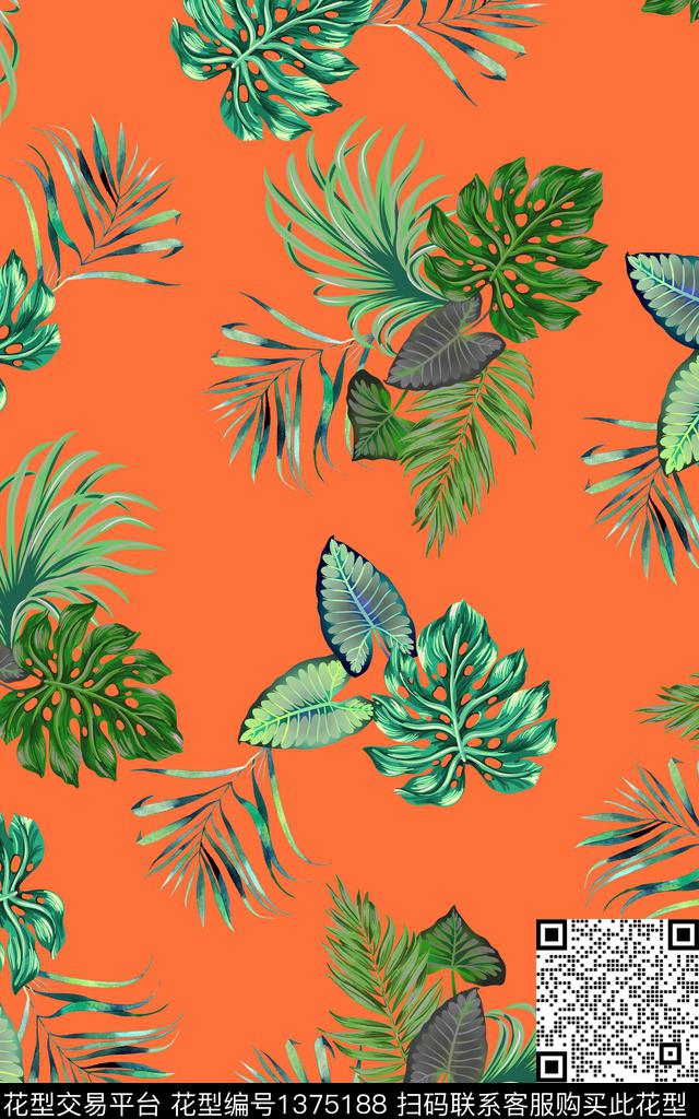 绿植树叶热带华亿平台数码印花华亿平台下载（图片编号: 1375188） - 瓦栏（Walan）