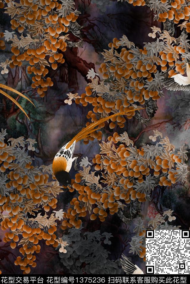 花鸟香云纱中老年数码印花华亿平台下载（图片编号: 1375236） - 瓦栏（Walan）