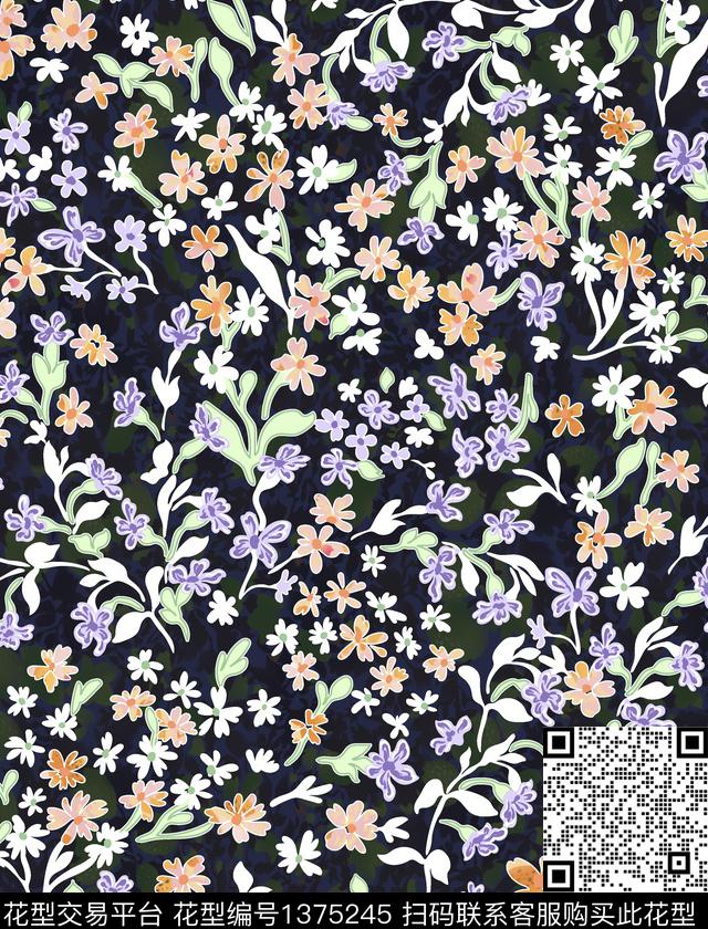 水彩花卉小碎花数码印花华亿平台下载（图片编号: 1375245） - 瓦栏（Walan）