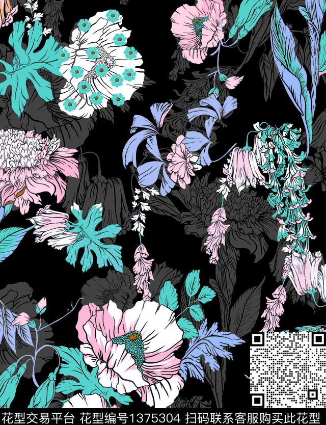 鲜花花卉大牌风数码印花华亿平台下载（图片编号: 1375304） - 瓦栏（Walan）