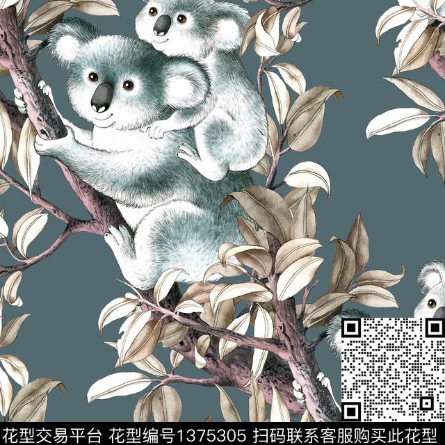 彩底花卉考拉可爱动物数码印花华亿平台下载（图片编号: 1375305） - 瓦栏（Walan）