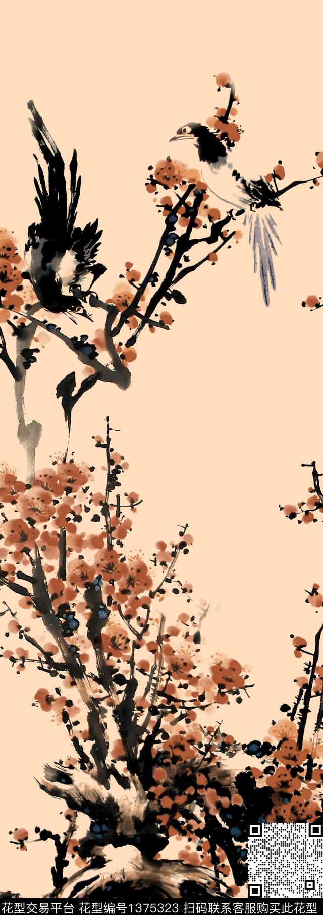 梅花国画中国风定位花数码印花华亿平台下载（图片编号: 1375323） - 瓦栏（Walan）