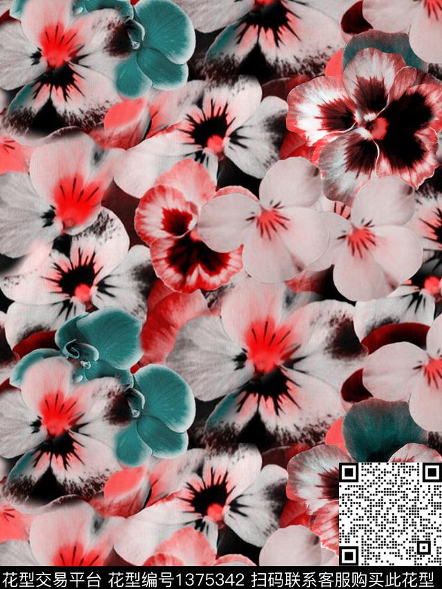 花卉大牌风时尚华亿平台数码印花华亿平台下载（图片编号: 1375342） - 瓦栏（Walan）