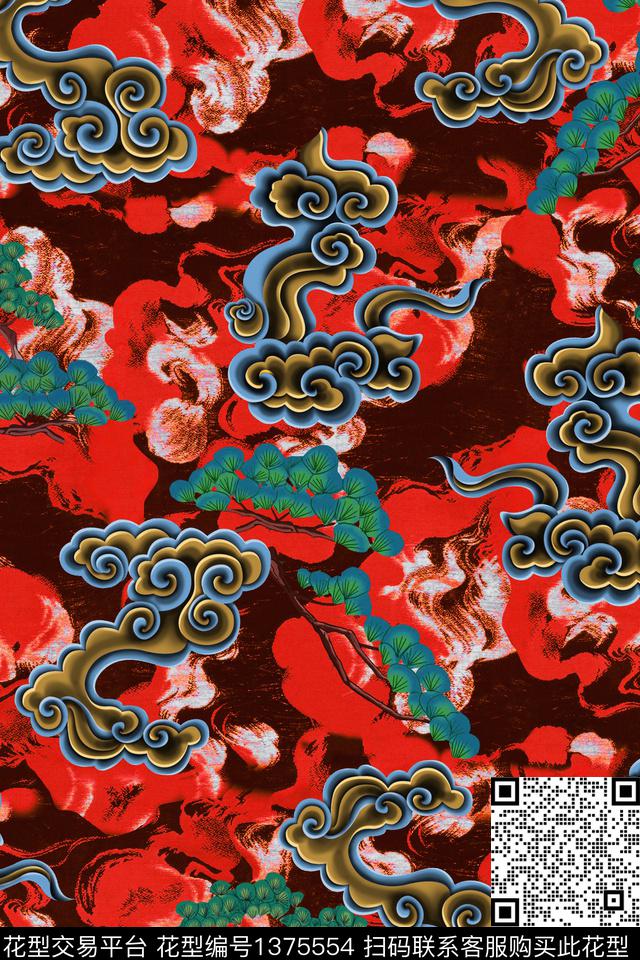 祥云香云纱中国风数码印花华亿平台下载（图片编号: 1375554） - 瓦栏（Walan）