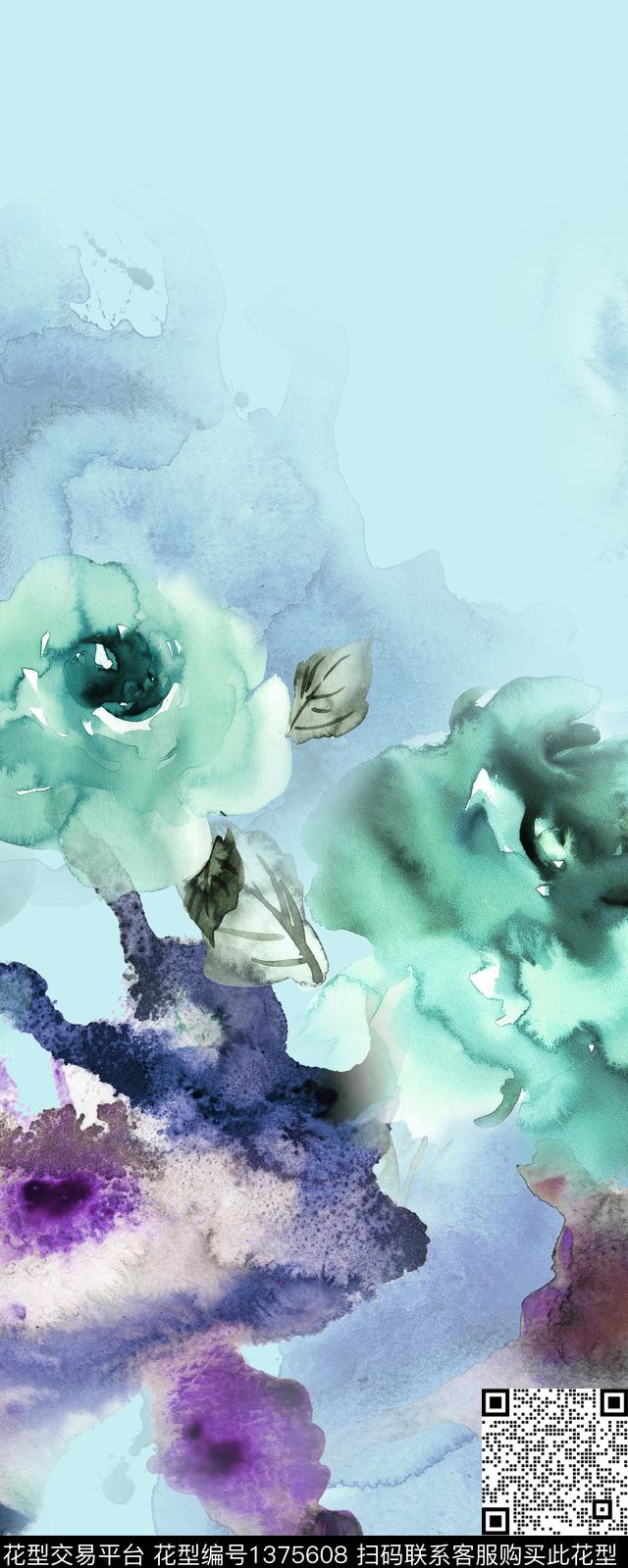 花卉颜料定位花传统印花华亿平台下载（图片编号: 1375608） - 瓦栏（Walan）