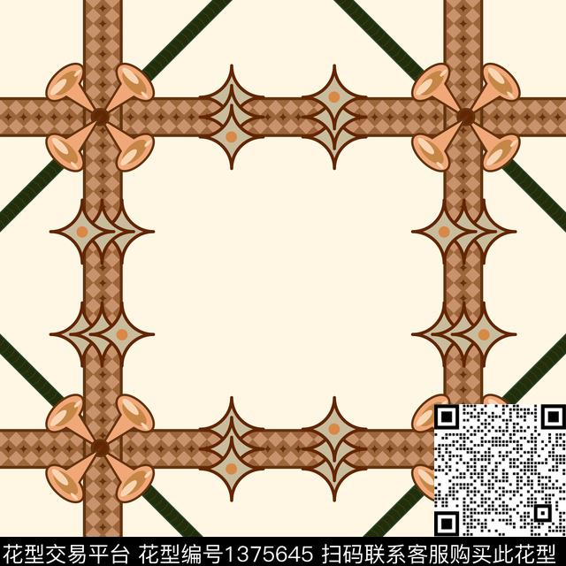 几何复古大牌风数码印花华亿平台下载（图片编号: 1375645） - 瓦栏（Walan）