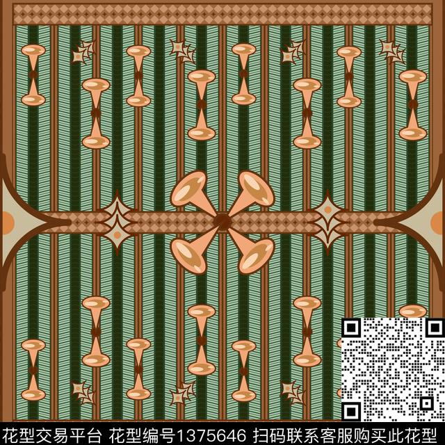 几何复古大牌风数码印花华亿平台下载（图片编号: 1375646） - 瓦栏（Walan）