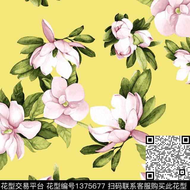 玉兰花大牌风VALENTINO数码印花华亿平台下载（图片编号: 1375677） - 瓦栏（Walan）