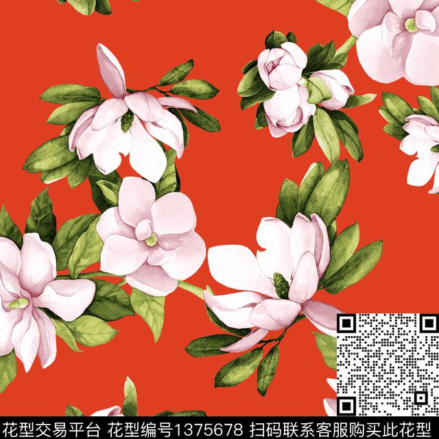 玉兰花大牌风VALENTINO数码印花华亿平台下载（图片编号: 1375678） - 瓦栏（Walan）