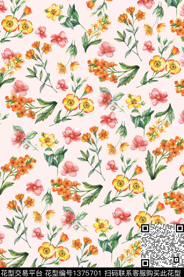 复古花卉大牌风数码印花华亿平台下载（图片编号: 1375701） - 瓦栏（Walan）