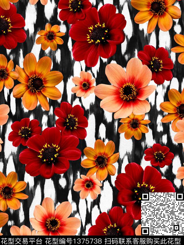 花卉大牌风混合华亿平台数码印花华亿平台下载（图片编号: 1375738） - 瓦栏（Walan）
