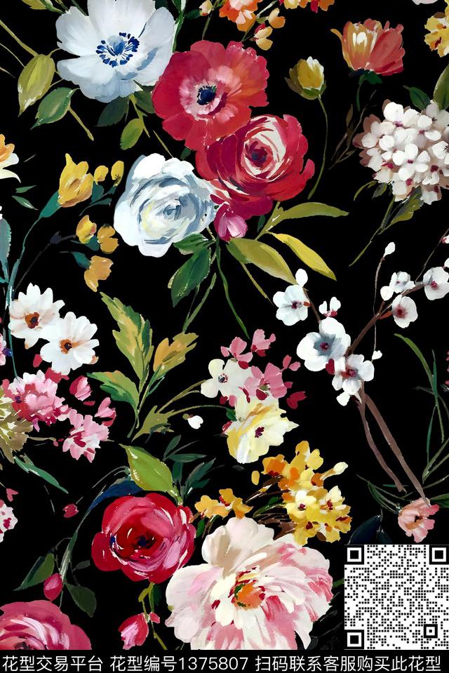 油画华亿平台花卉大牌风数码印花华亿平台下载（图片编号: 1375807） - 瓦栏（Walan）
