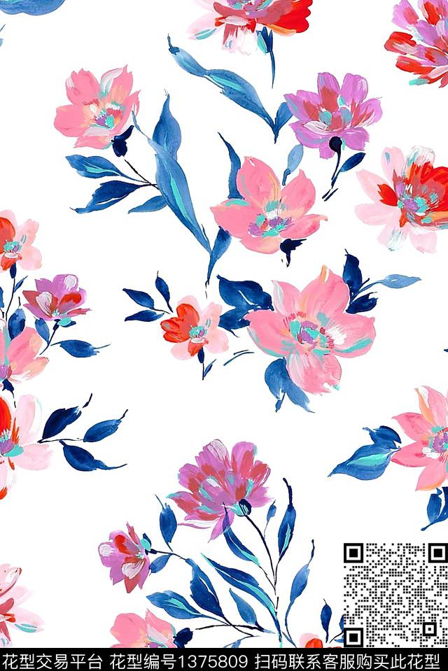 花卉大牌风小碎花数码印花华亿平台下载（图片编号: 1375809） - 瓦栏（Walan）