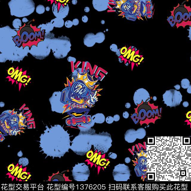 涂鸦字母动物头数码印花华亿平台下载（图片编号: 1376205） - 瓦栏（Walan）