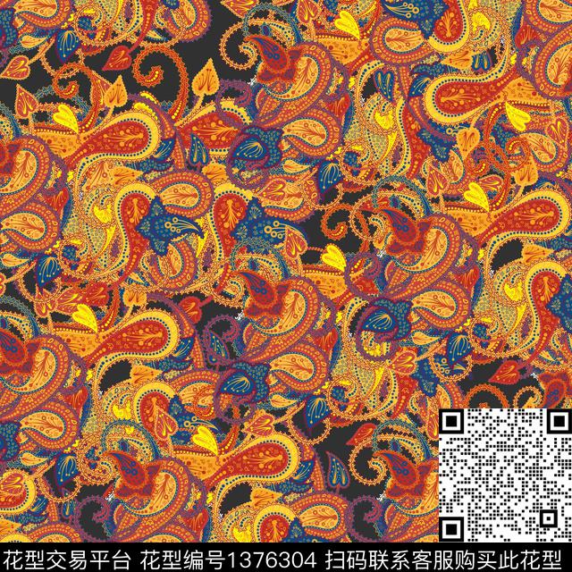 民族风复古佩斯利数码印花华亿平台下载（图片编号: 1376304） - 瓦栏（Walan）
