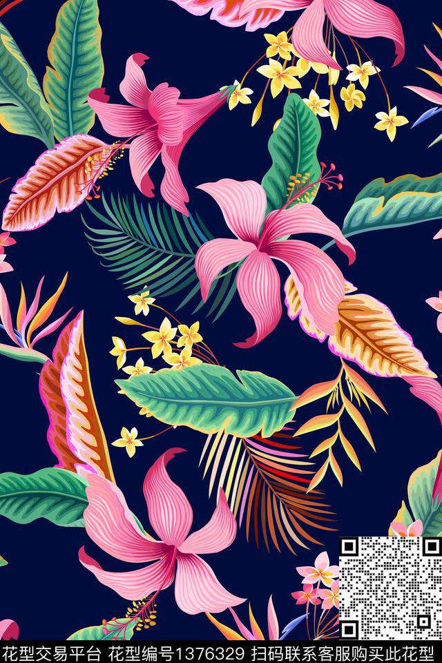 绿植树叶花卉大牌风数码印花华亿平台下载（图片编号: 1376329） - 瓦栏（Walan）