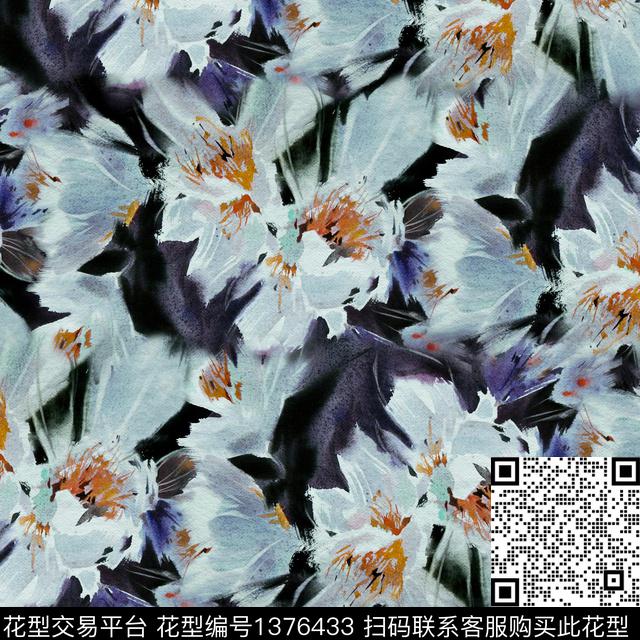 蝴蝶兰手绘花卉玉兰花数码印花华亿平台下载（图片编号: 1376433） - 瓦栏（Walan）