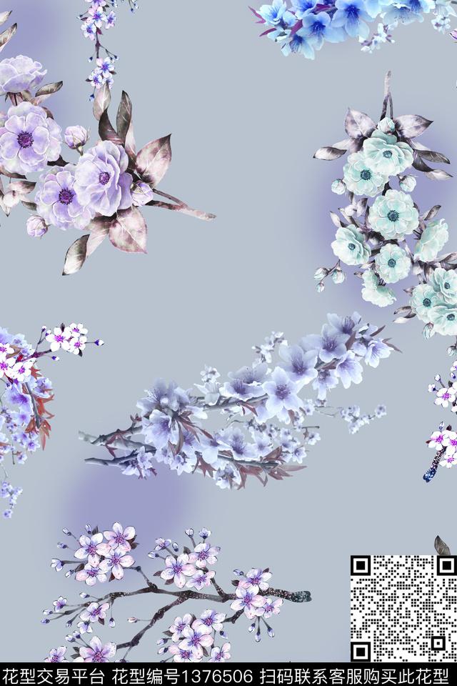 红花花卉素色数码印花华亿平台下载（图片编号: 1376506） - 瓦栏（Walan）