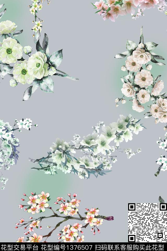 红花花卉素色数码印花华亿平台下载（图片编号: 1376507） - 瓦栏（Walan）