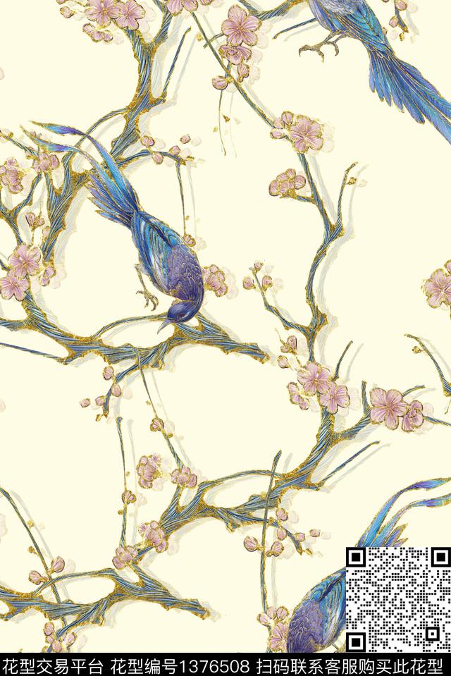 抽象花卉复古大牌风数码印花华亿平台下载（图片编号: 1376508） - 瓦栏（Walan）