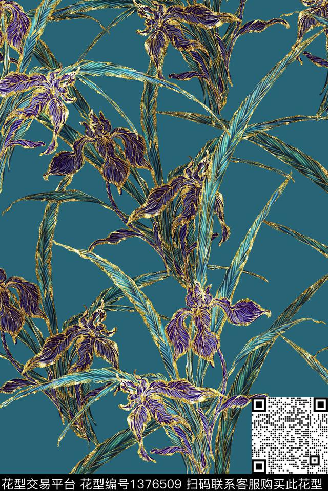 抽象花卉复古大牌风数码印花华亿平台下载（图片编号: 1376509） - 瓦栏（Walan）