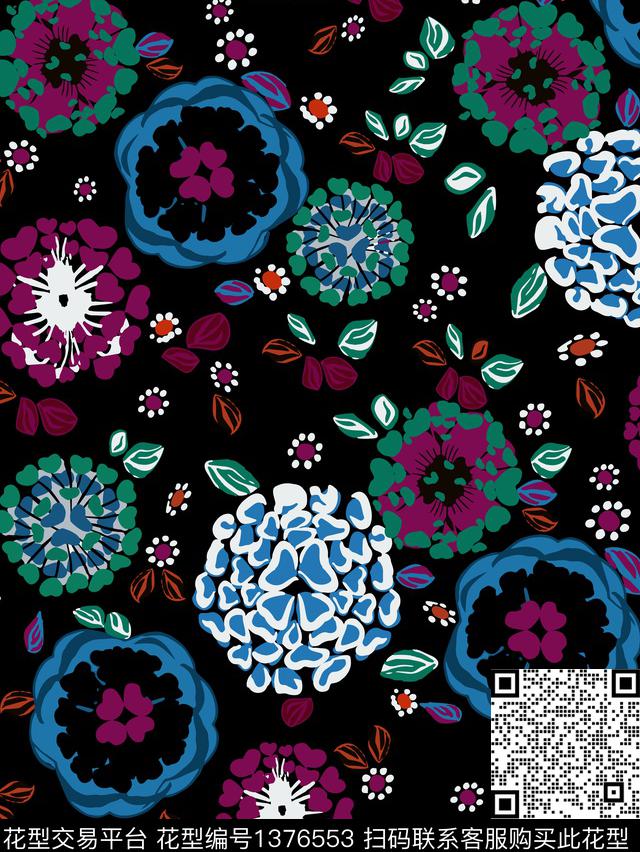 花卉大牌风印花数码印花华亿平台下载（图片编号: 1376553） - 瓦栏（Walan）